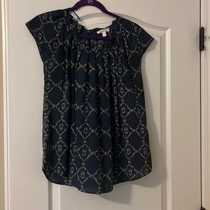 LC Lauren Conrad blue and gold print blouse